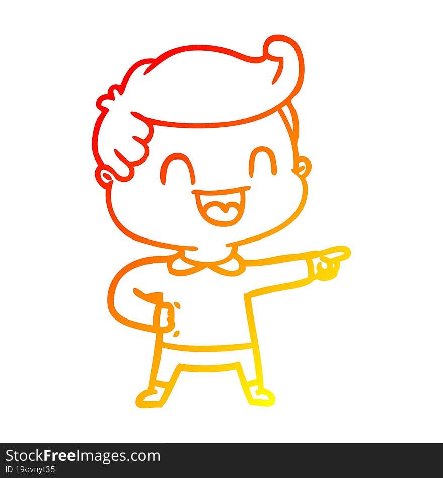 warm gradient line drawing cartoon happy man pointing