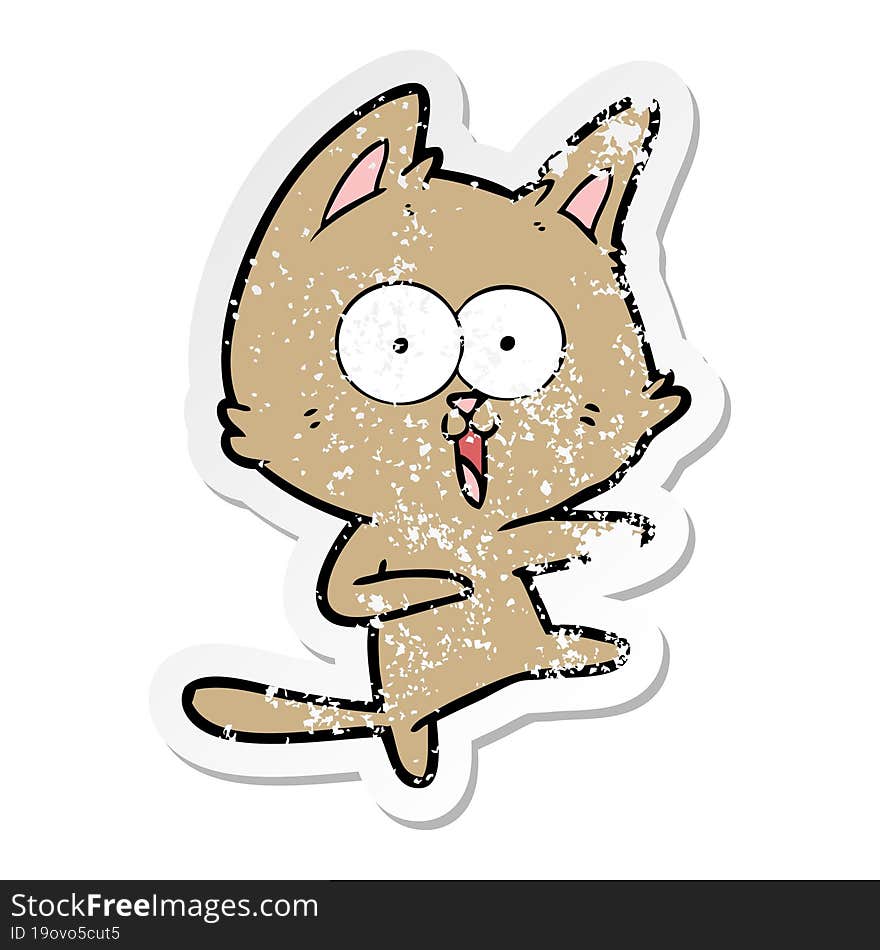 distressed sticker of a funny cartoon cat