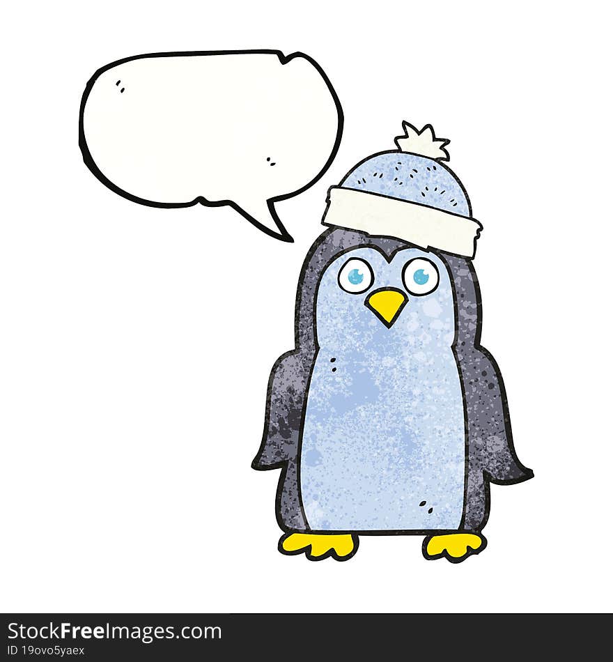 freehand speech bubble textured cartoon penguin