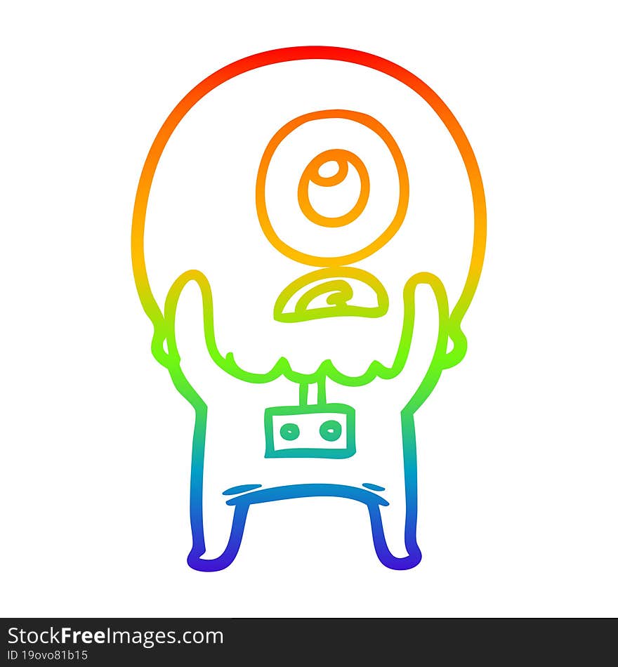 rainbow gradient line drawing of a cartoon cyclops alien spaceman