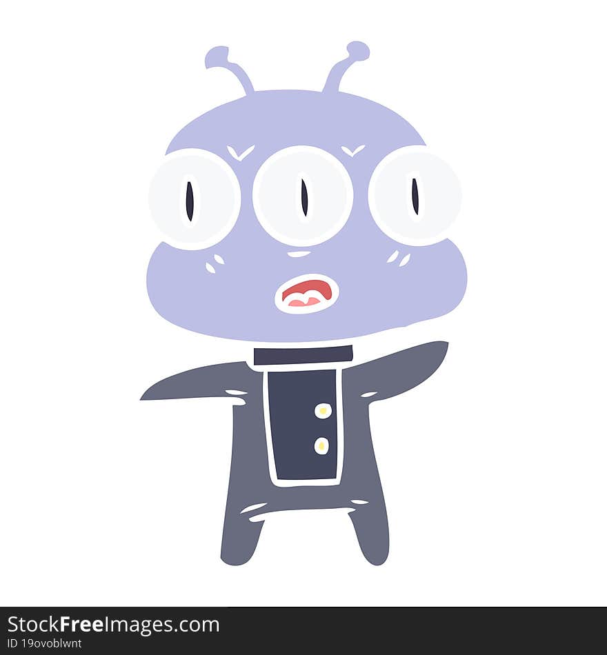 Flat Color Style Cartoon Three Eyed Alien