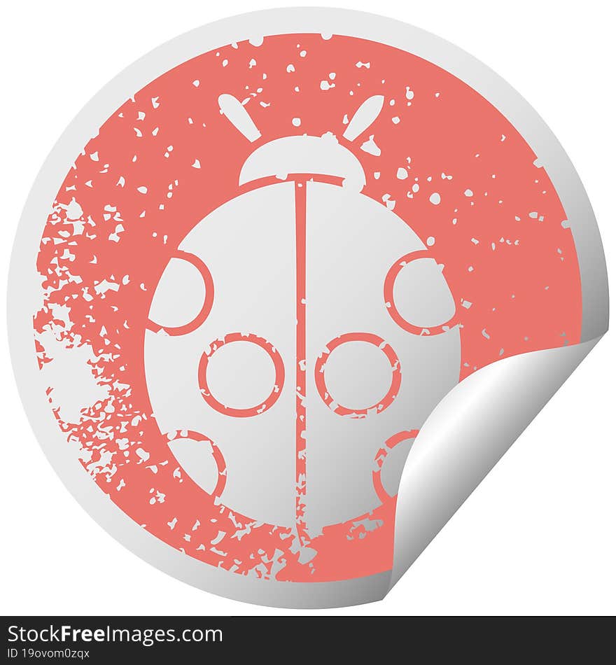 distressed circular peeling sticker symbol of a lady bug