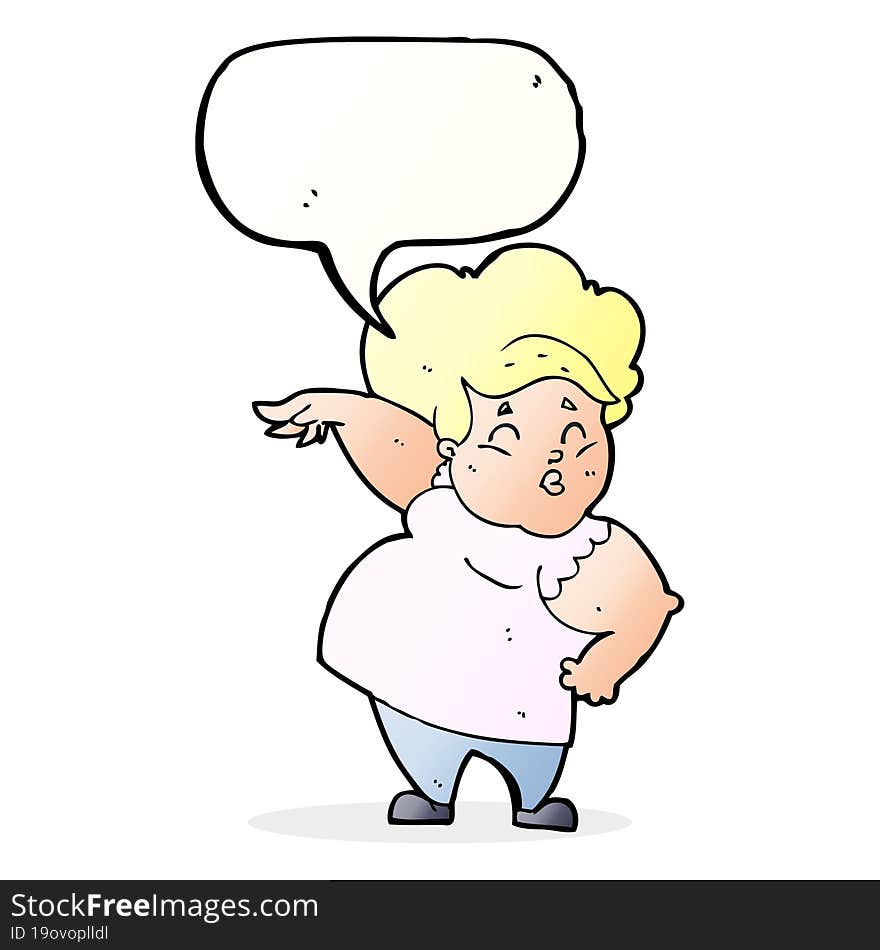 Cartoon Happy Overweight Lady With Speech Bubble