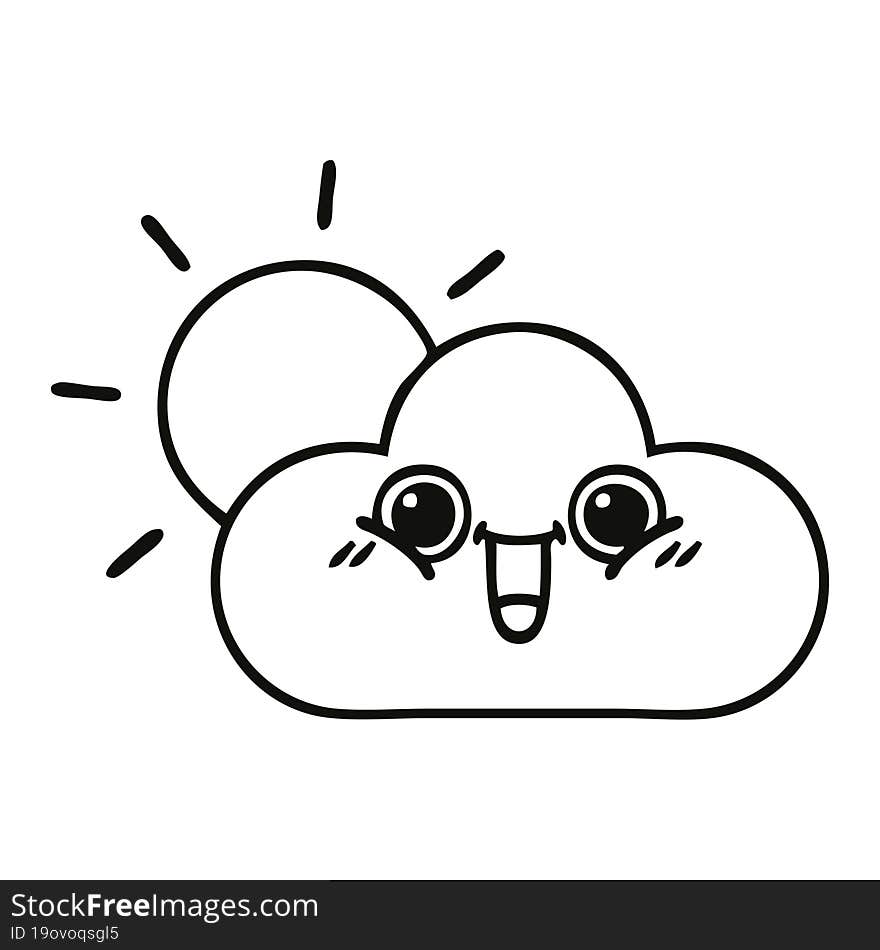 line drawing cartoon of a sun and cloud