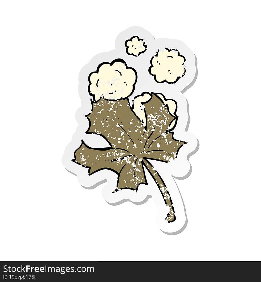 Retro Distressed Sticker Of A Cartoon Old Leaf