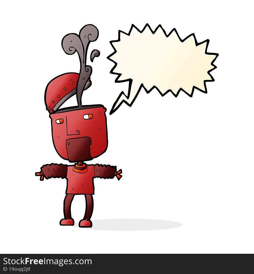 funny cartoon robot with open head with speech bubble