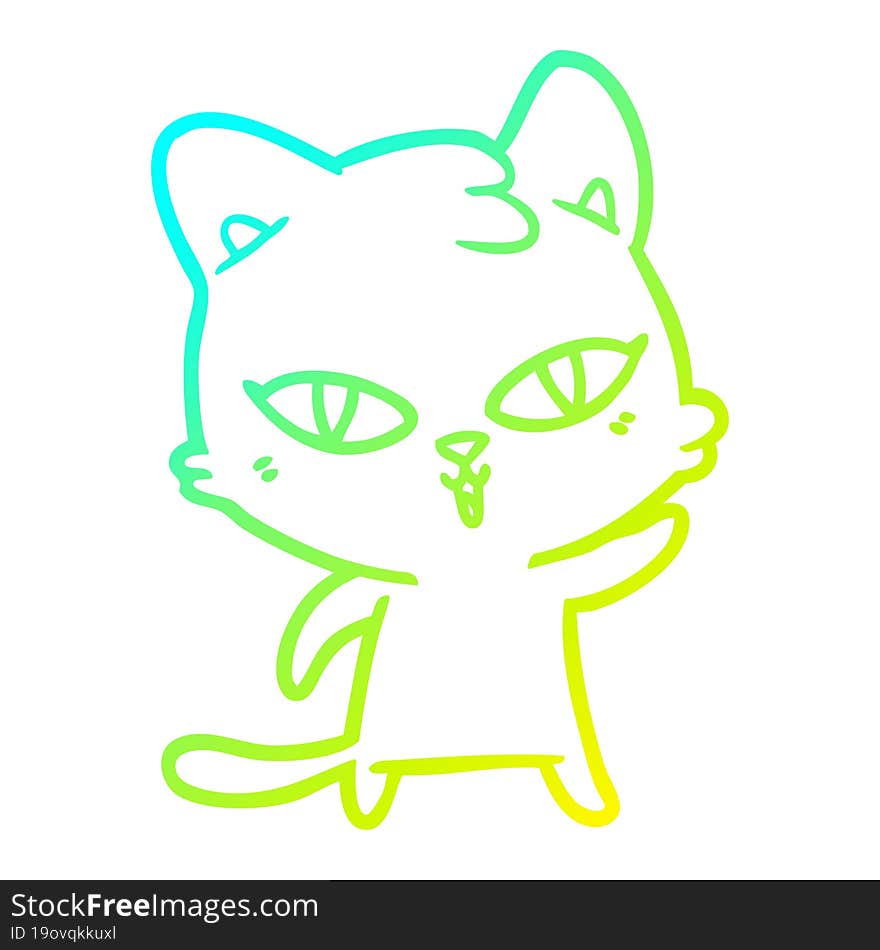 Cold Gradient Line Drawing Cartoon Cat