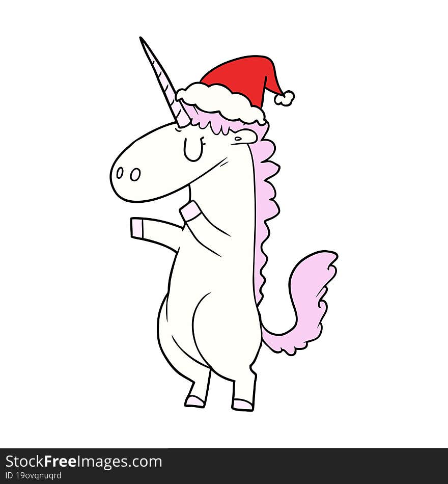 line drawing of a unicorn wearing santa hat