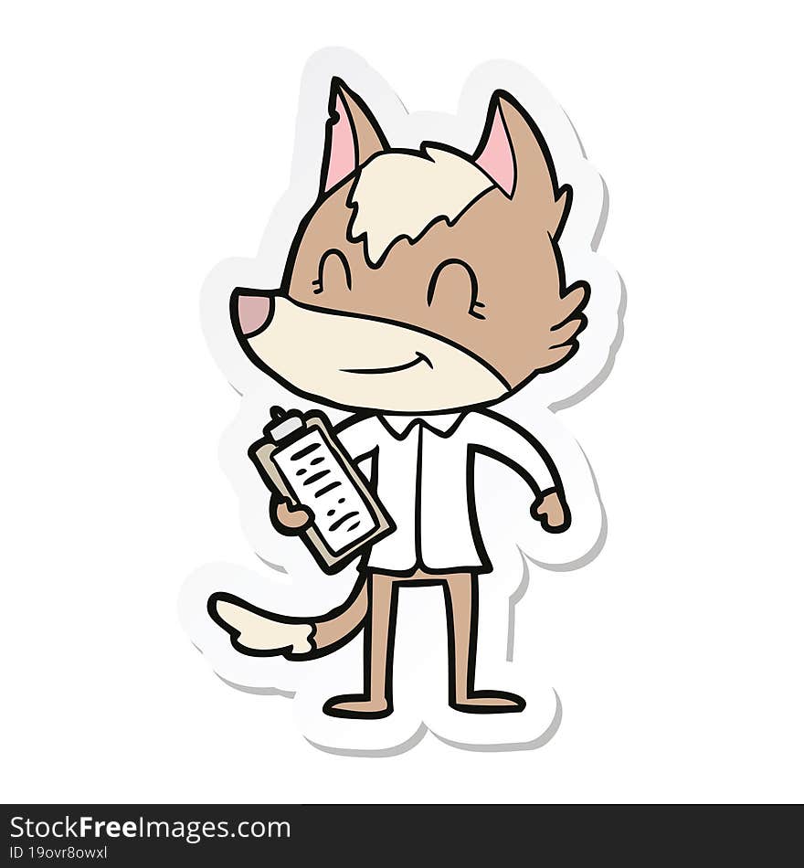 sticker of a friendly cartoon wolf boss