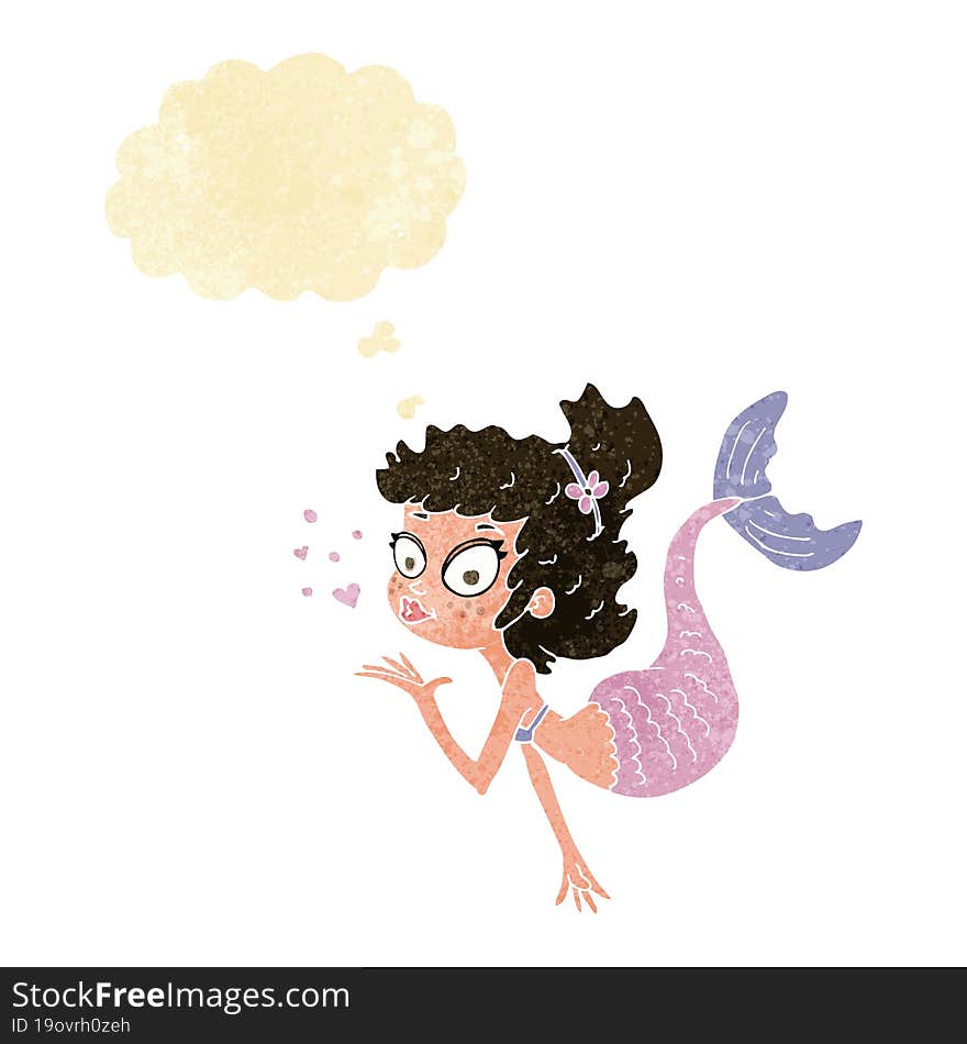 Cartoon Pretty Mermaid With Thought Bubble