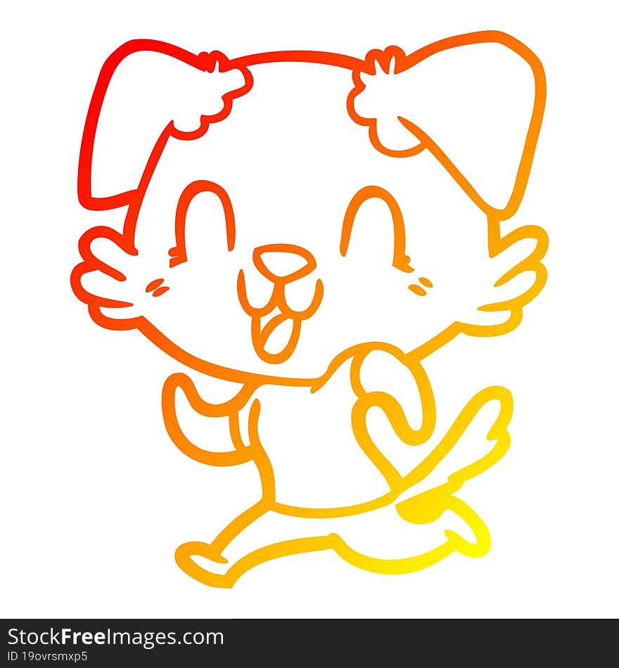 warm gradient line drawing laughing cartoon dog jogging