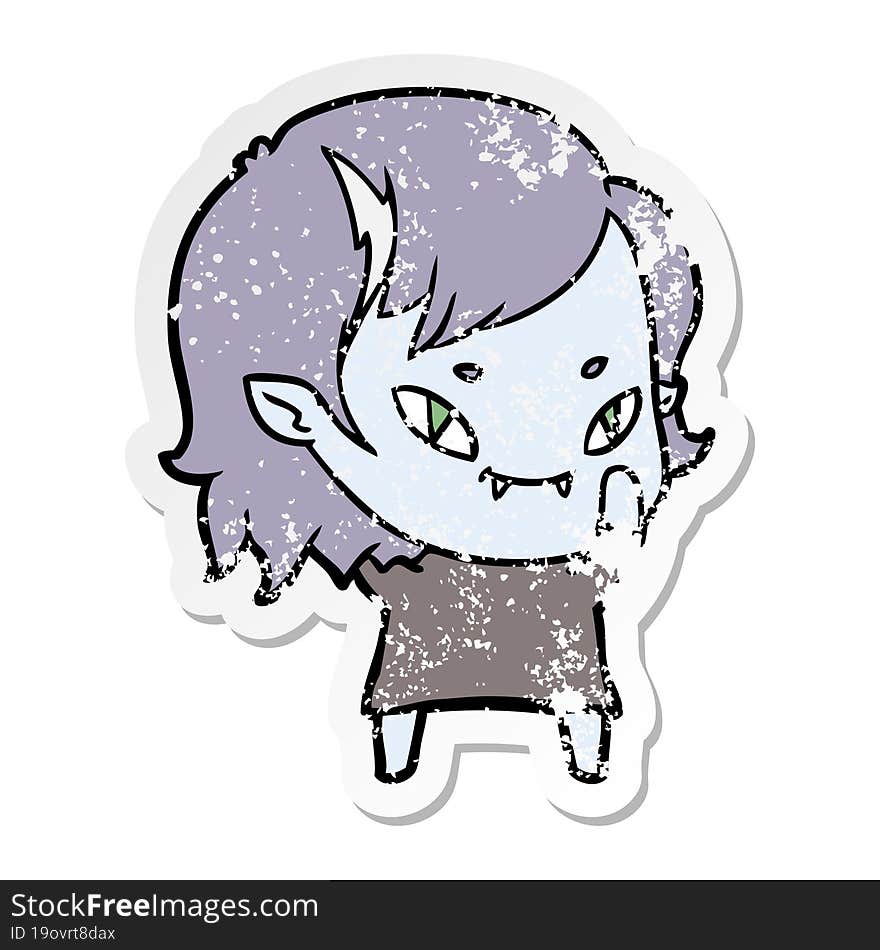 distressed sticker of a cartoon friendly vampire girl