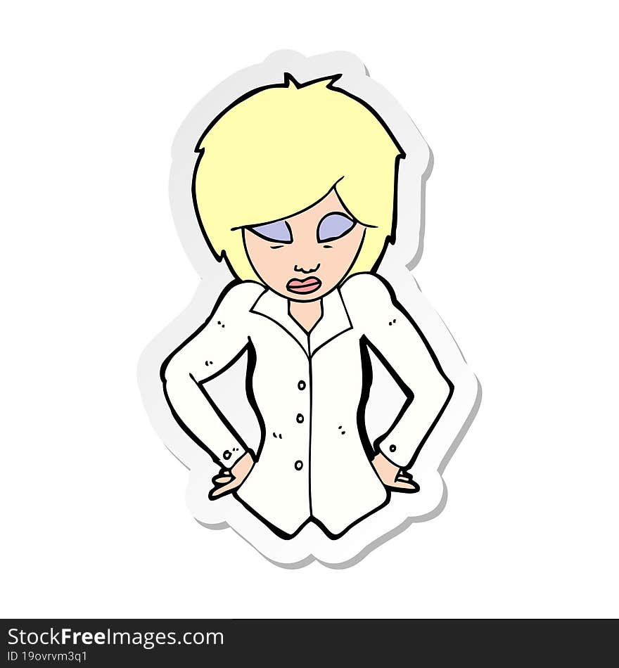 sticker of a cartoon woman with hands on hips