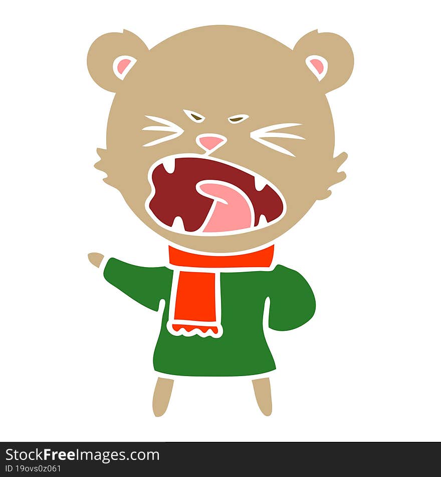 angry flat color style cartoon bear