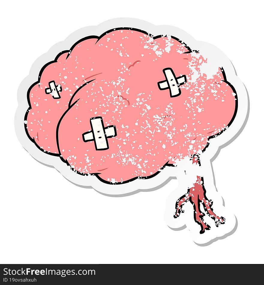 distressed sticker of a cartoon injured brain