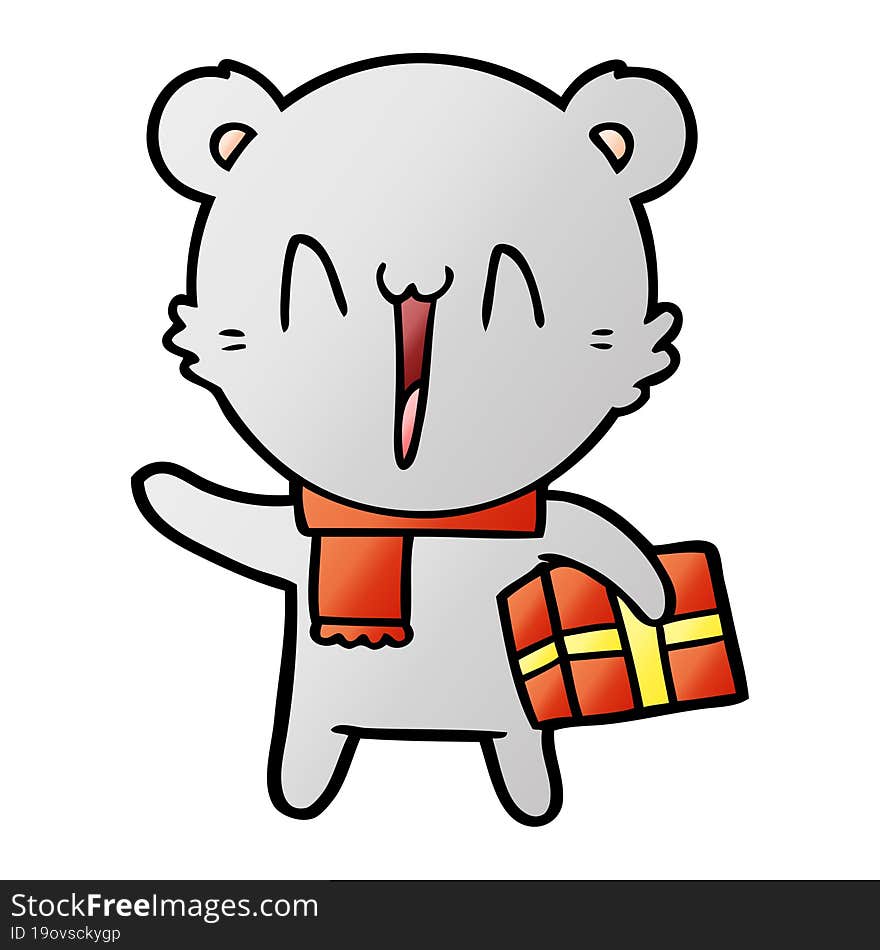 bear cartoon chraracter with present. bear cartoon chraracter with present