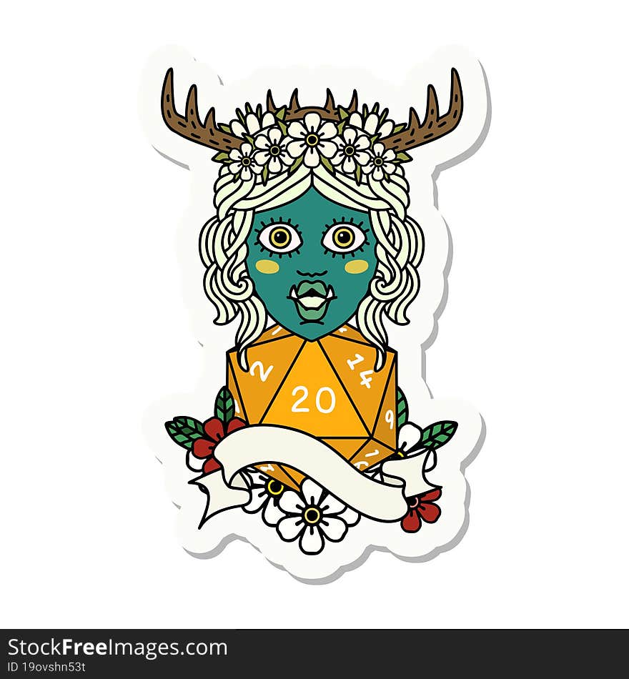 half orc druid character with natural 20 dice roll sticker