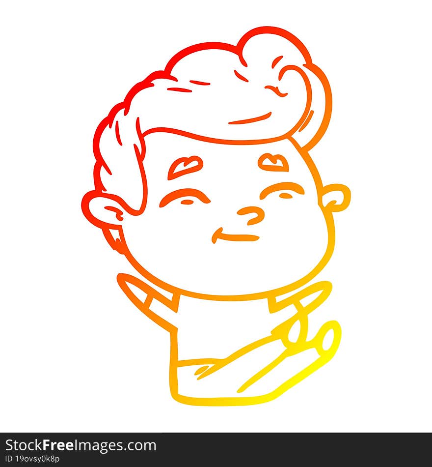 warm gradient line drawing happy cartoon man sitting