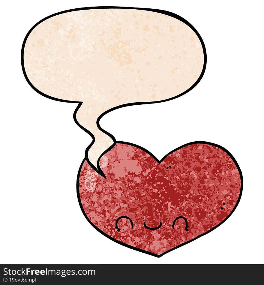 Cartoon Love Heart Character And Speech Bubble In Retro Texture Style