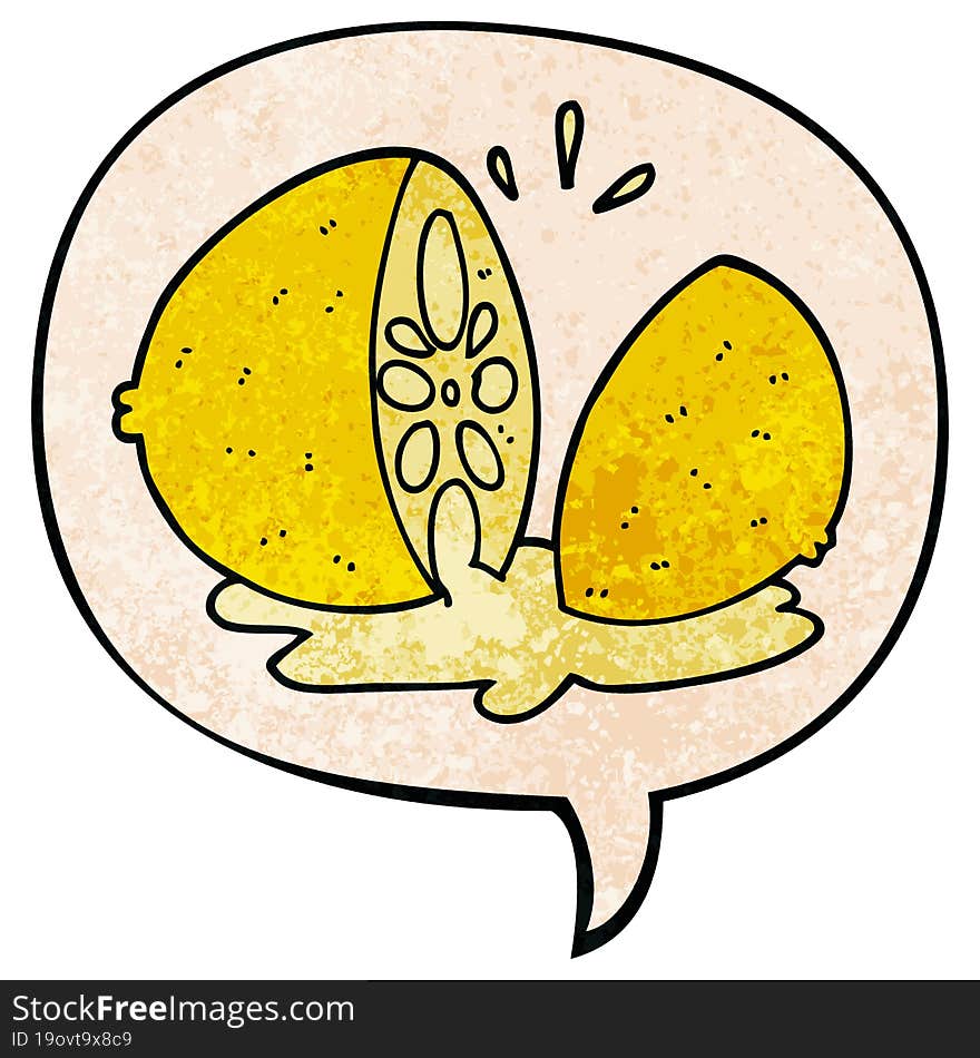 Cartoon Cut Lemon And Speech Bubble In Retro Texture Style