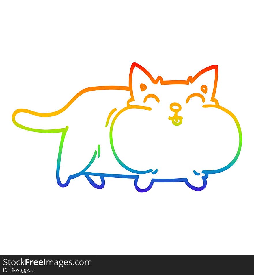 rainbow gradient line drawing cartoon fat cat