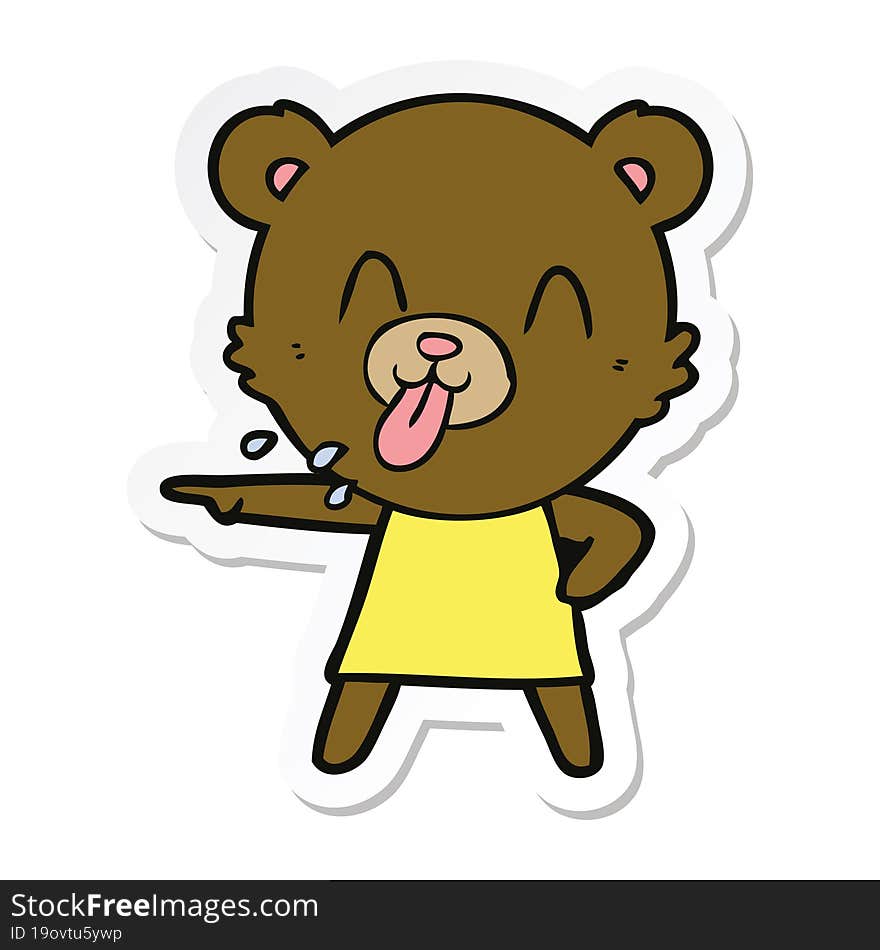 sticker of a rude cartoon bear pointing