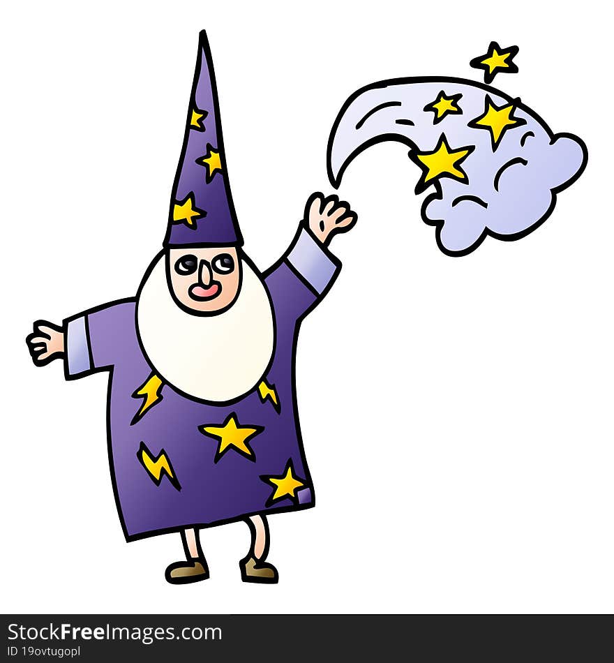 cartoon doodle wizard casting spell