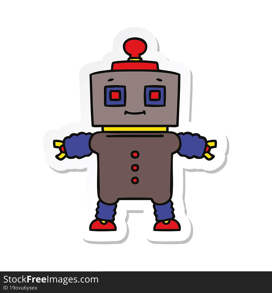 sticker of a quirky hand drawn cartoon robot