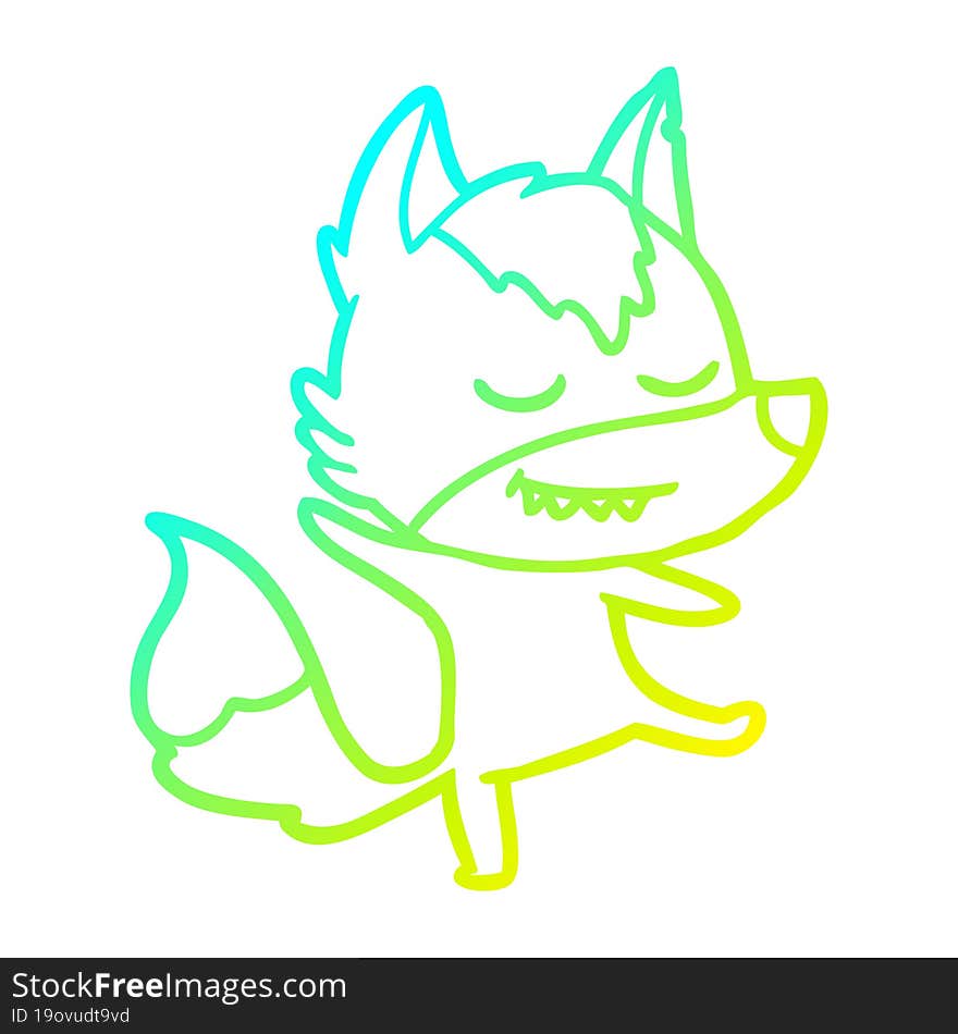 cold gradient line drawing friendly cartoon wolf balancing