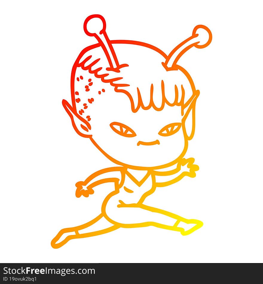 warm gradient line drawing cute cartoon alien girl