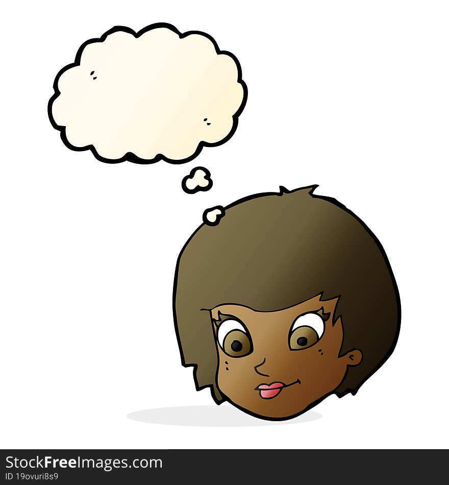 cartoon female face with thought bubble