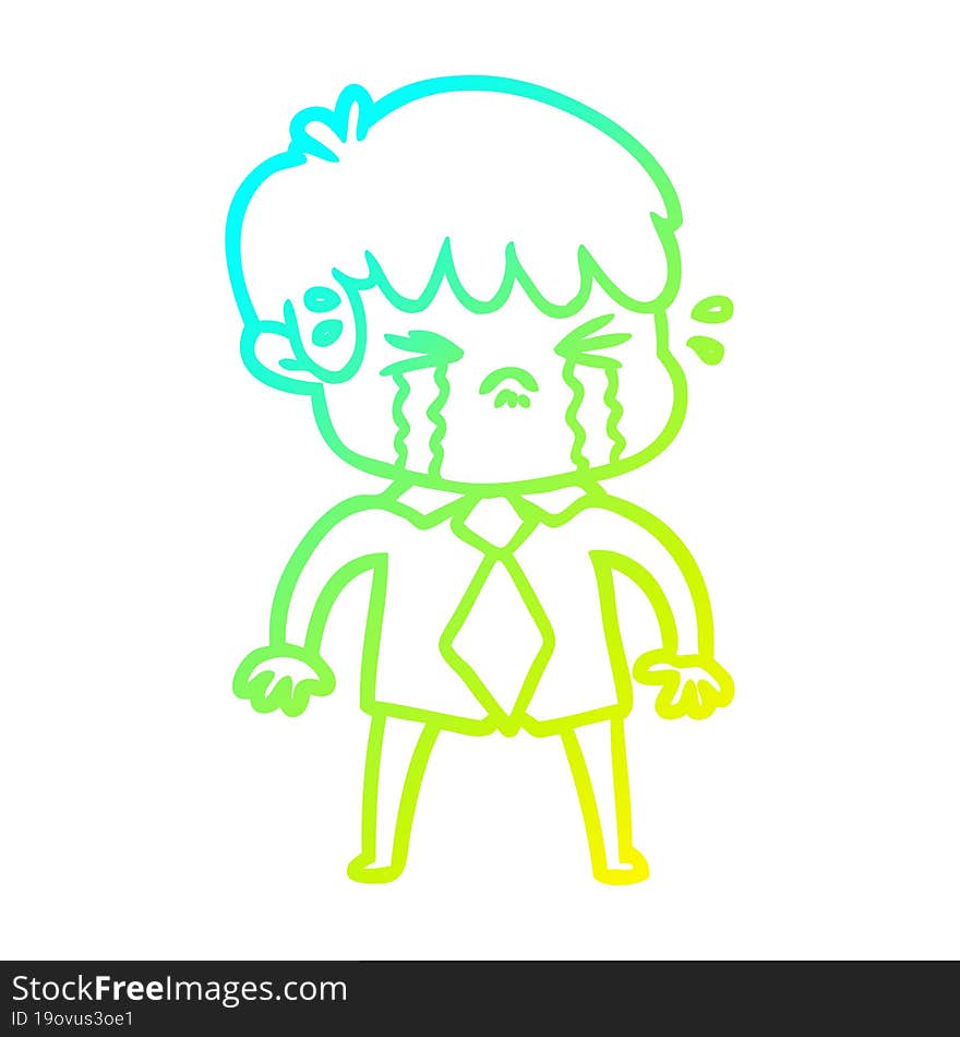 cold gradient line drawing of a cartoon boy crying