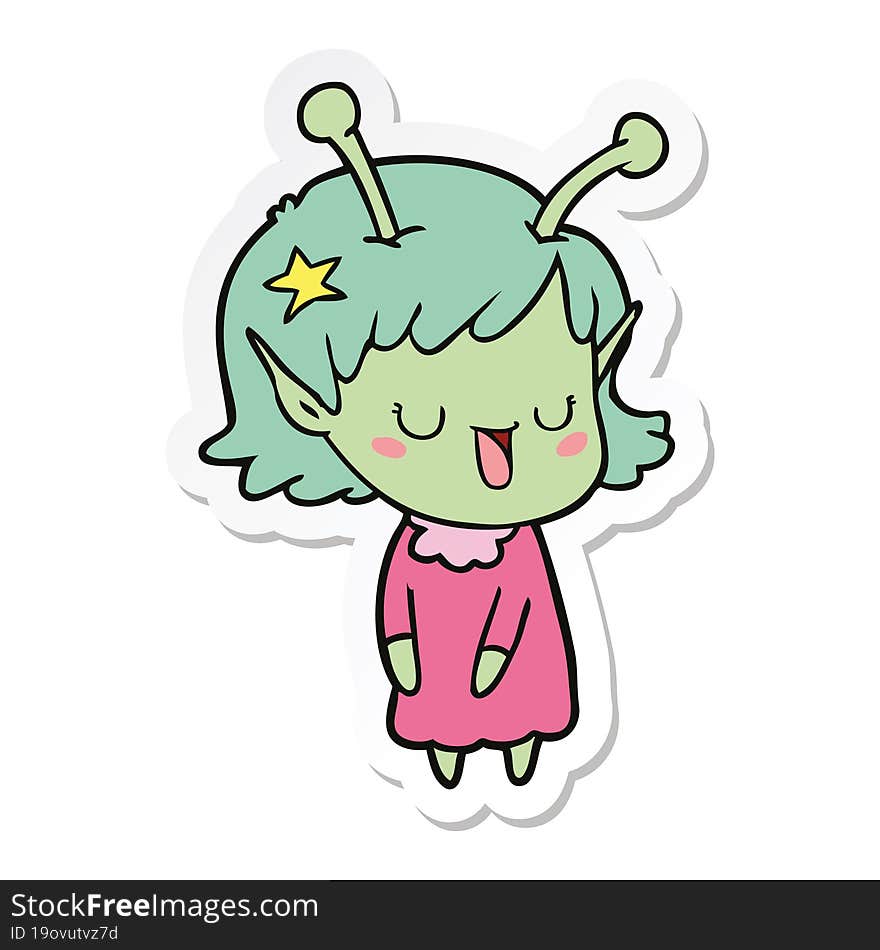 sticker of a happy alien girl cartoon