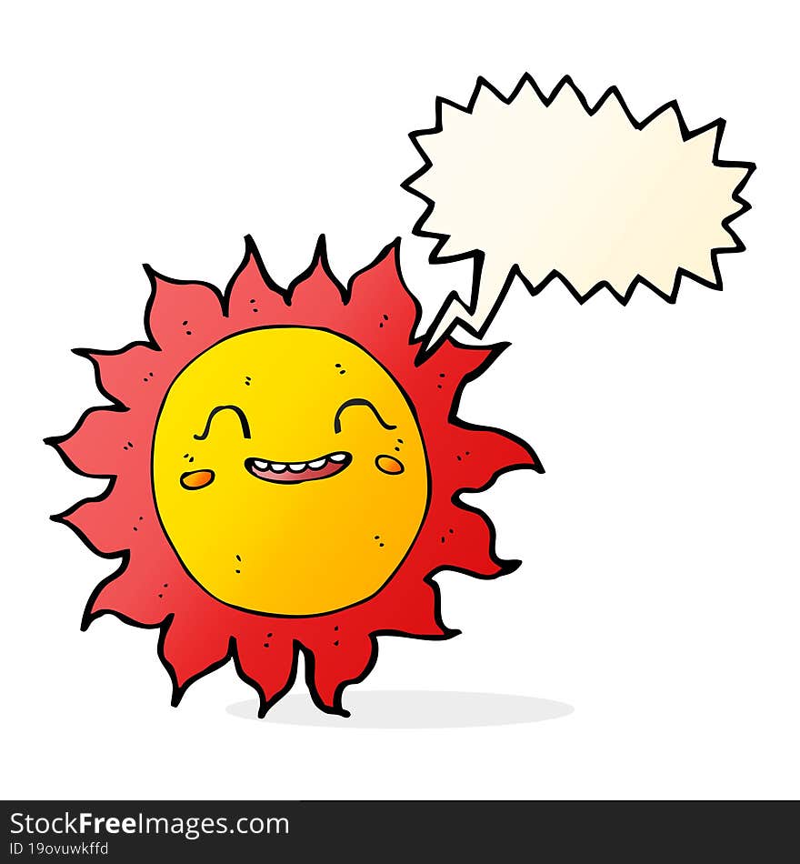 cartoon happy sun with speech bubble