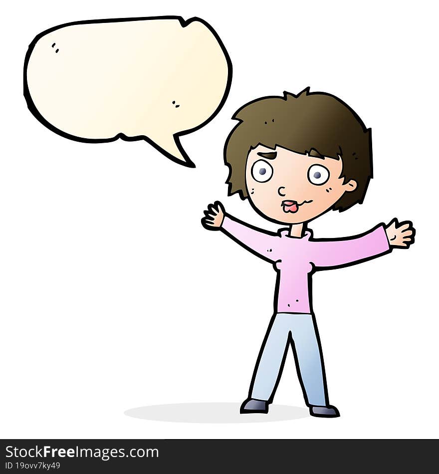 cartoon woman waving arms with speech bubble