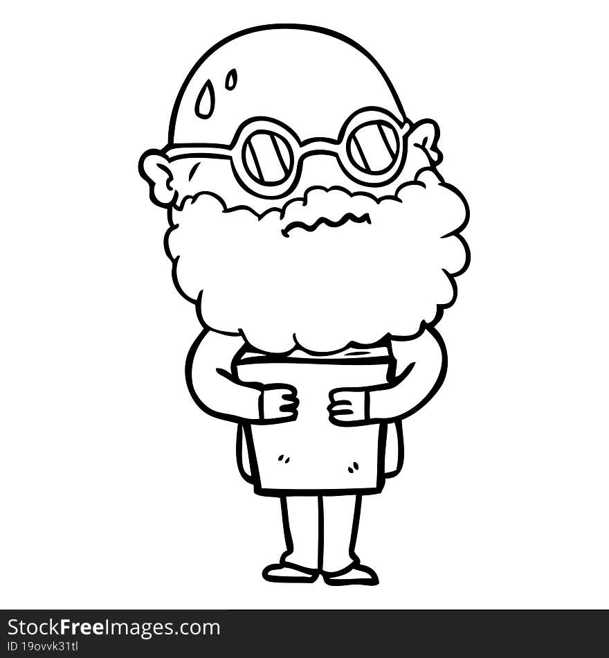 cartoon worried man with beard and spectacles. cartoon worried man with beard and spectacles