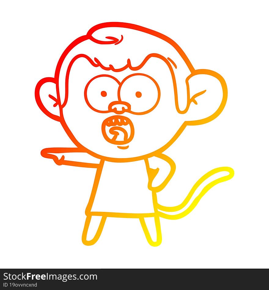 Warm Gradient Line Drawing Cartoon Shocked Monkey