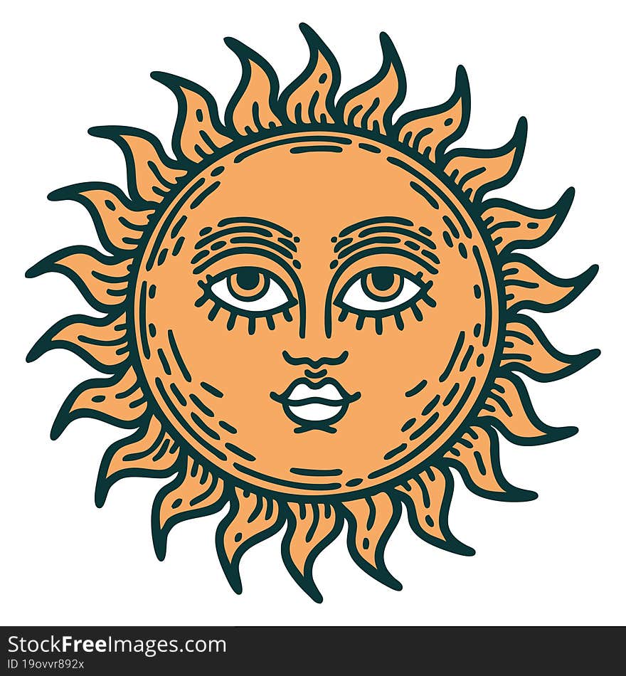 tattoo style icon of a sun with face