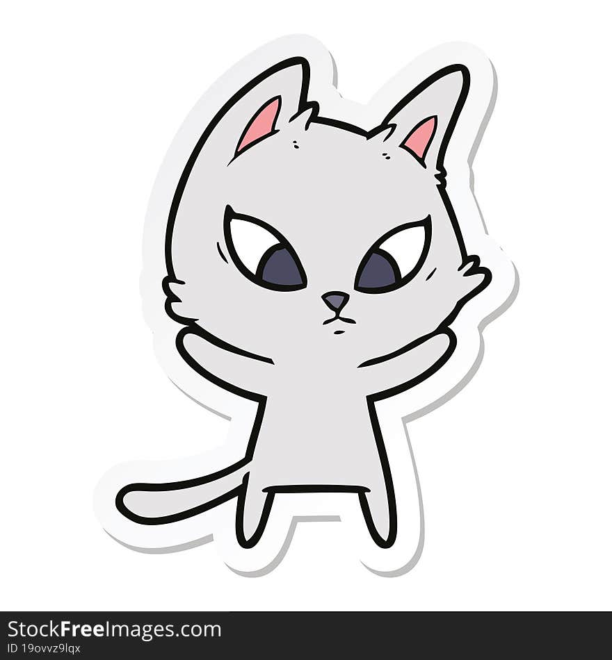 sticker of a confused cartoon cat