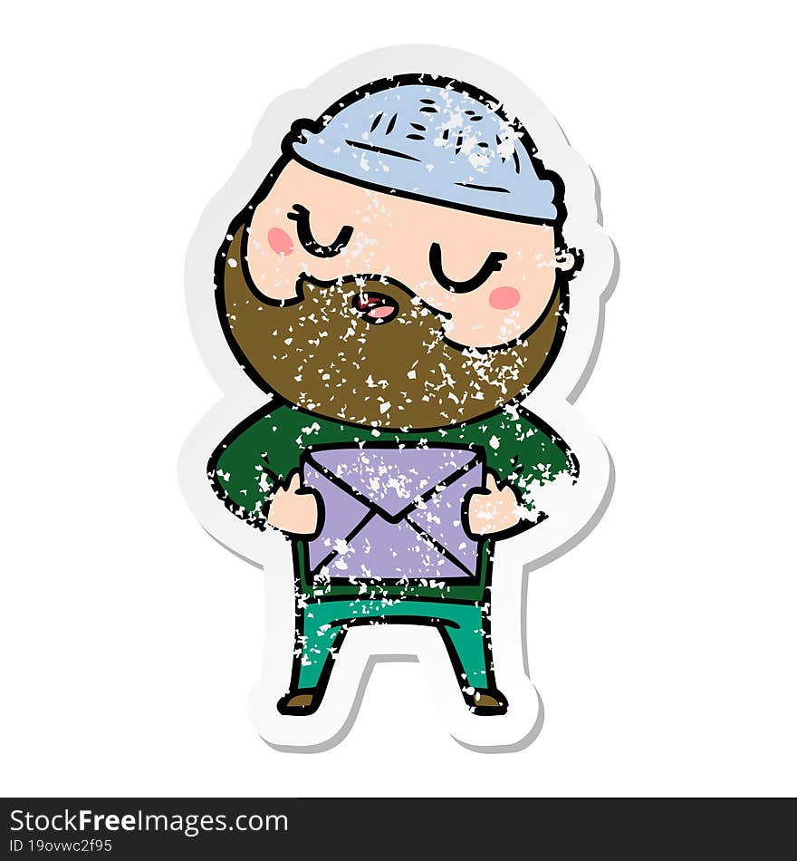 distressed sticker of a cartoon man with beard