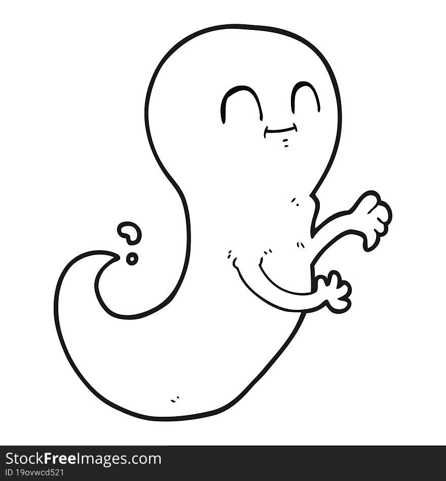 freehand drawn black and white cartoon ghost