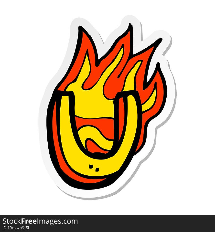 sticker of a cartoon flaming letter