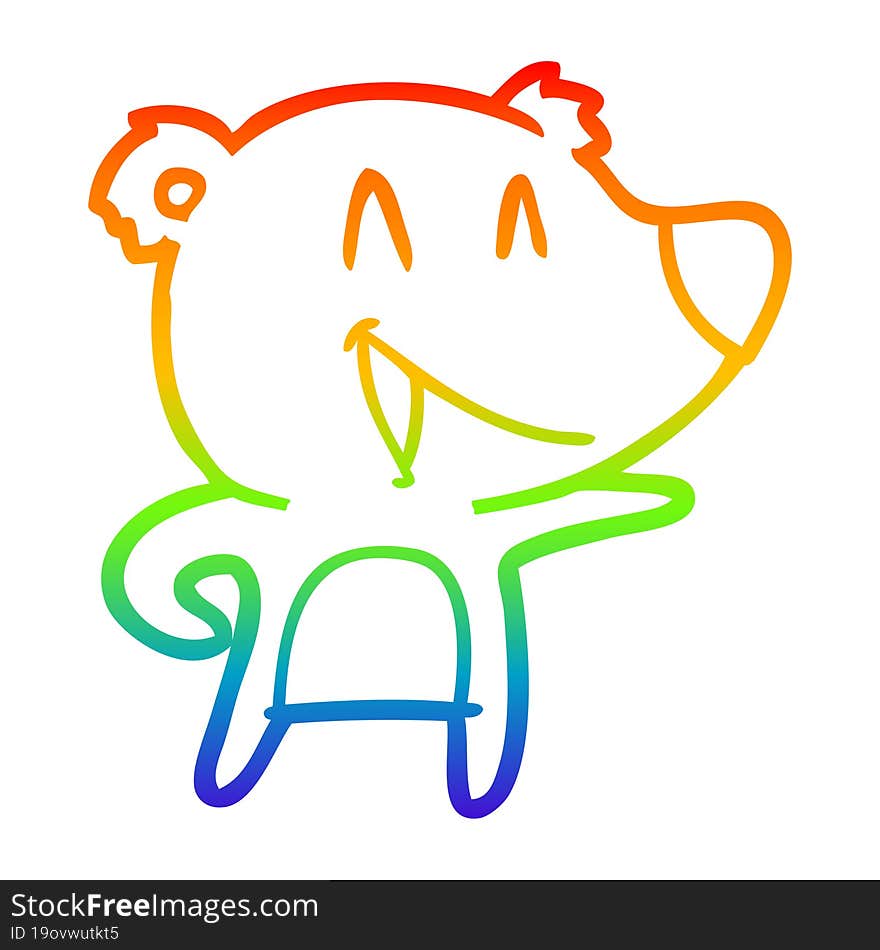 rainbow gradient line drawing of a laughing bear cartoon