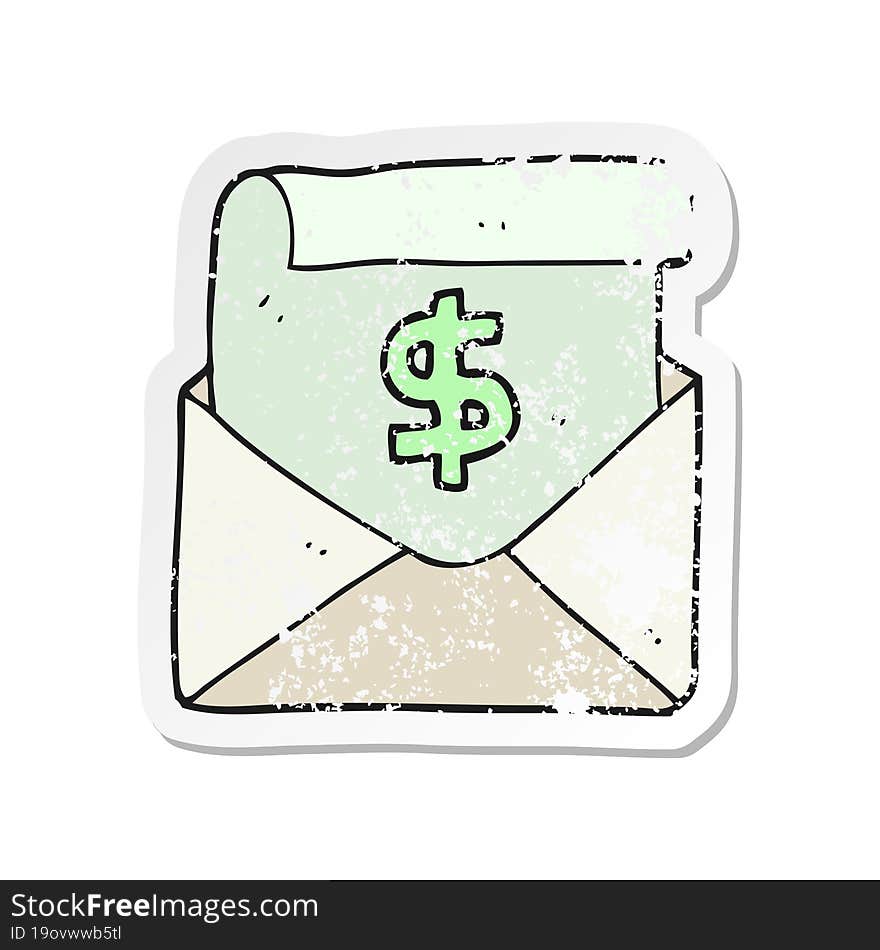 retro distressed sticker of a cartoon payment letter