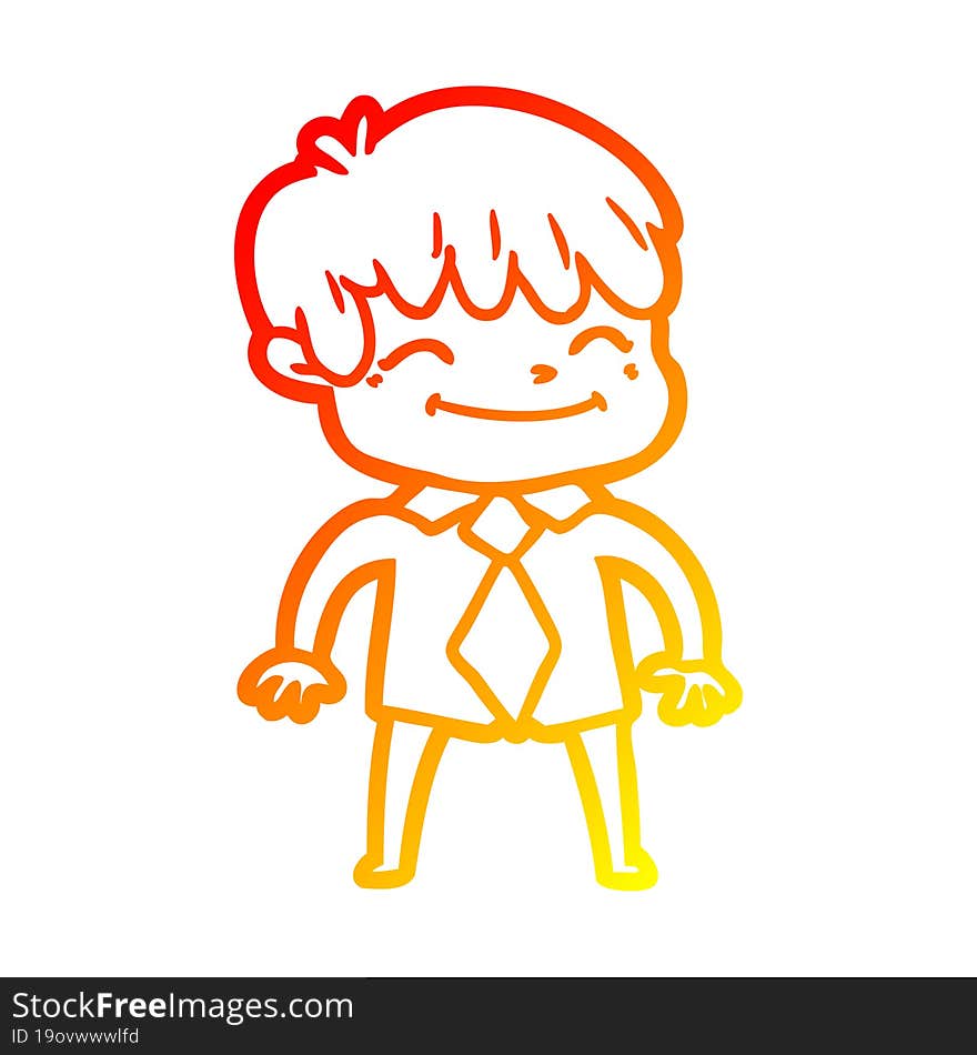 warm gradient line drawing of a cartoon happy boy