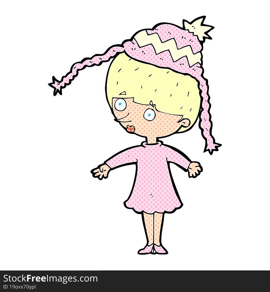 cartoon woman wearing winter hat