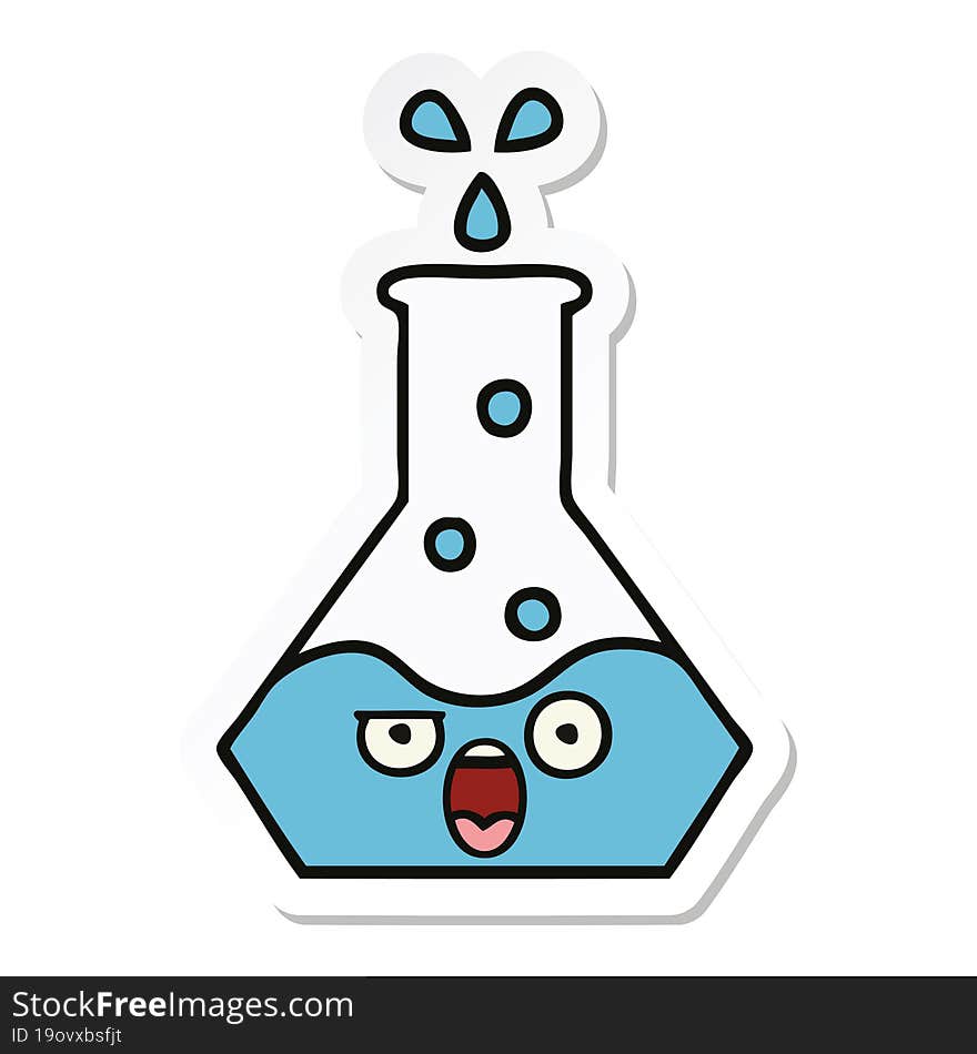 sticker of a cute cartoon science beaker