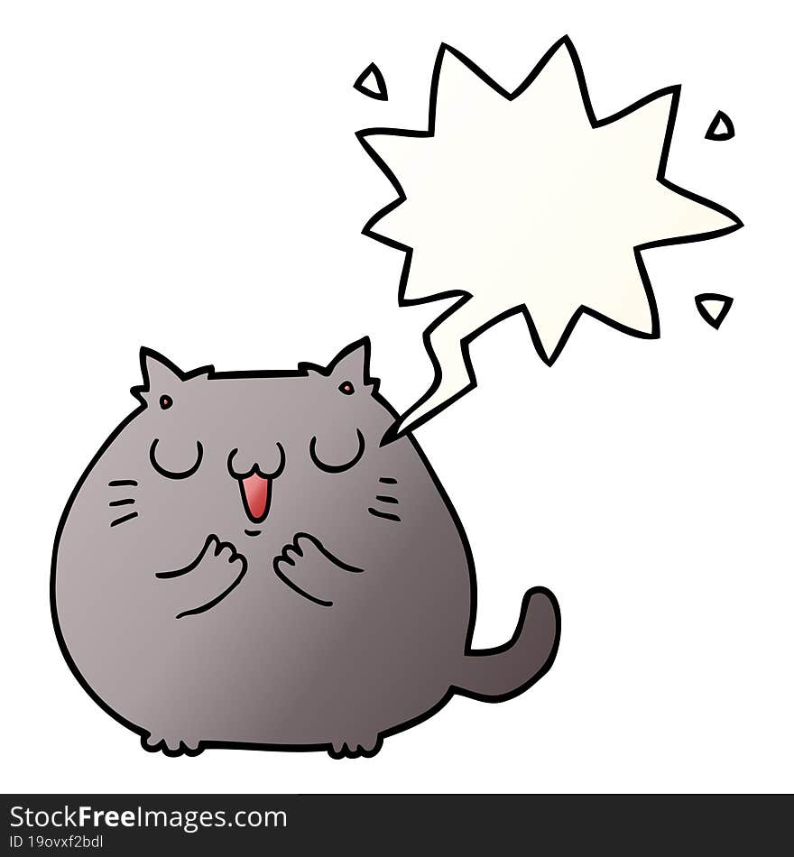 happy cartoon cat and speech bubble in smooth gradient style