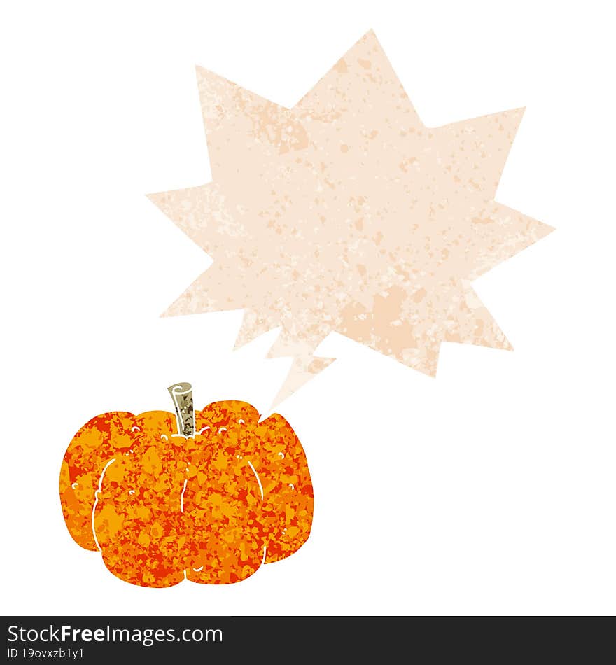 Cartoon Pumpkin And Speech Bubble In Retro Textured Style