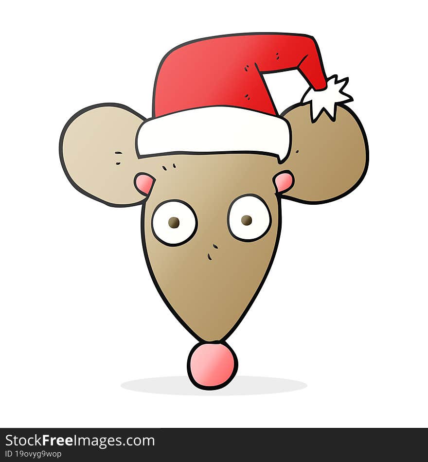 freehand drawn cartoon mouse in christmas hat